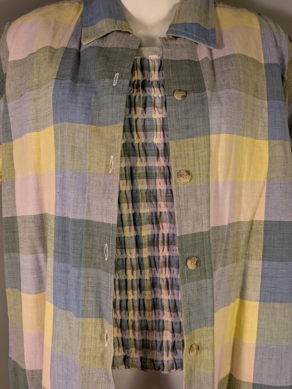 Vintage NWT Angelique 90's Pastel Plaid 2-Piece Twin Set Top Small